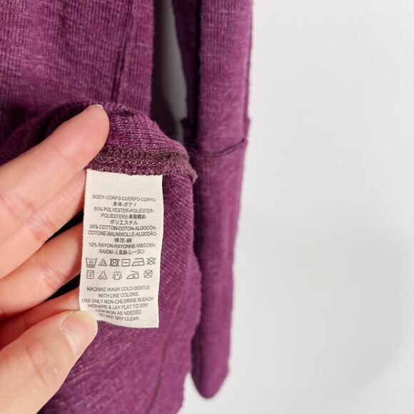 Free People Small S Purple Split Back Cowl Neck Long Sleeve Top Eggplant Cotton - Picture 9 of 12